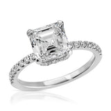 Fortuna Hidden Halo Asscher Cut Engagement Ring in White Gold