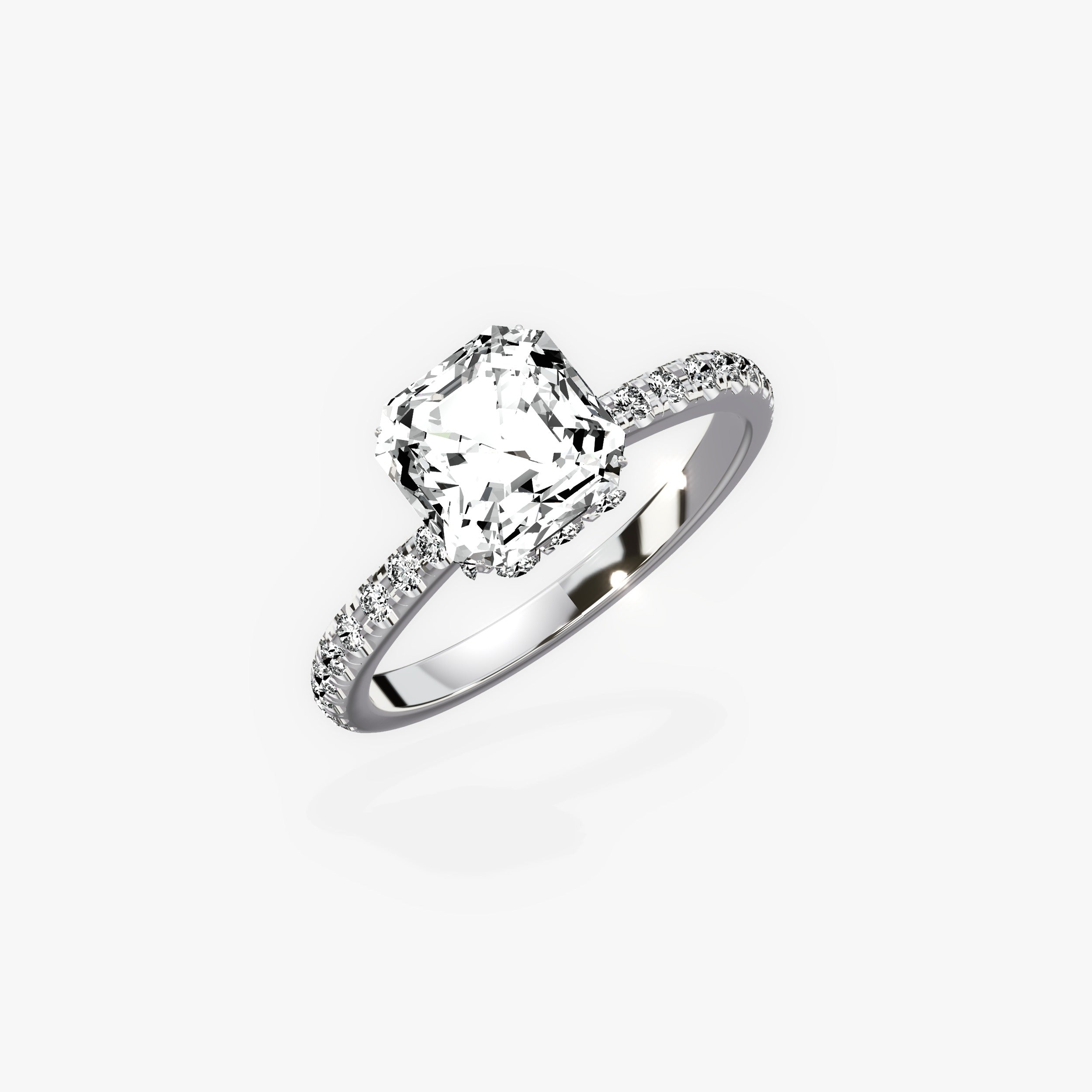 Fortuna Hidden Halo Asscher Cut Engagement Ring in White Gold