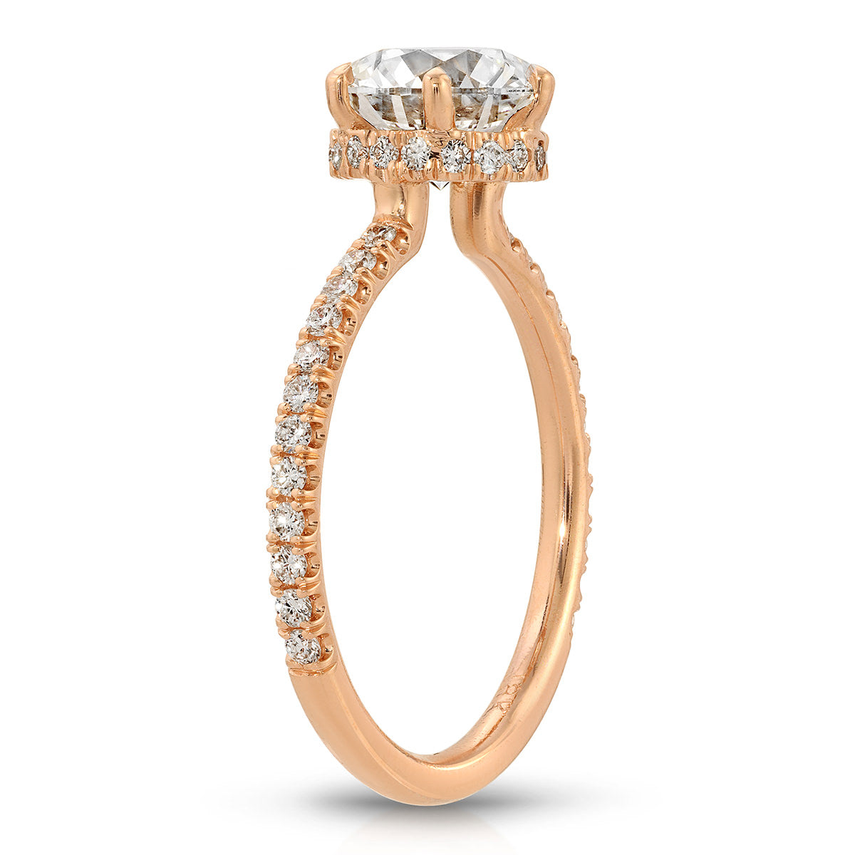 Rose Hidden Halo Round Engagement Ring in Rose Gold