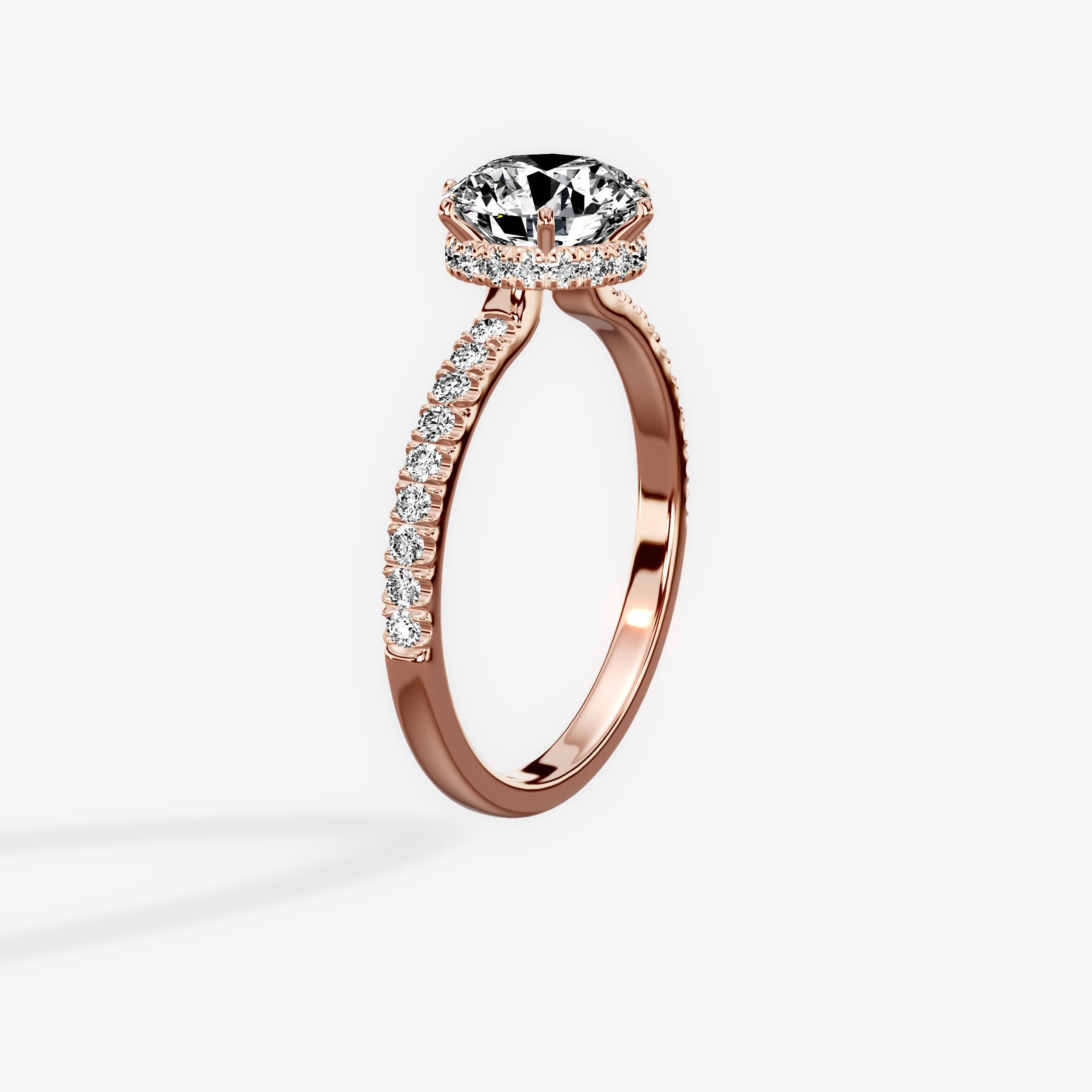 Rose Hidden Halo Round Engagement Ring in Rose Gold