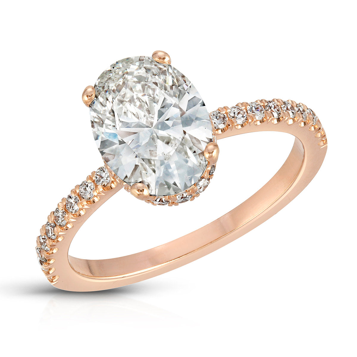 Alluring Hidden Halo Oval Engagement Ring in Rose Gold