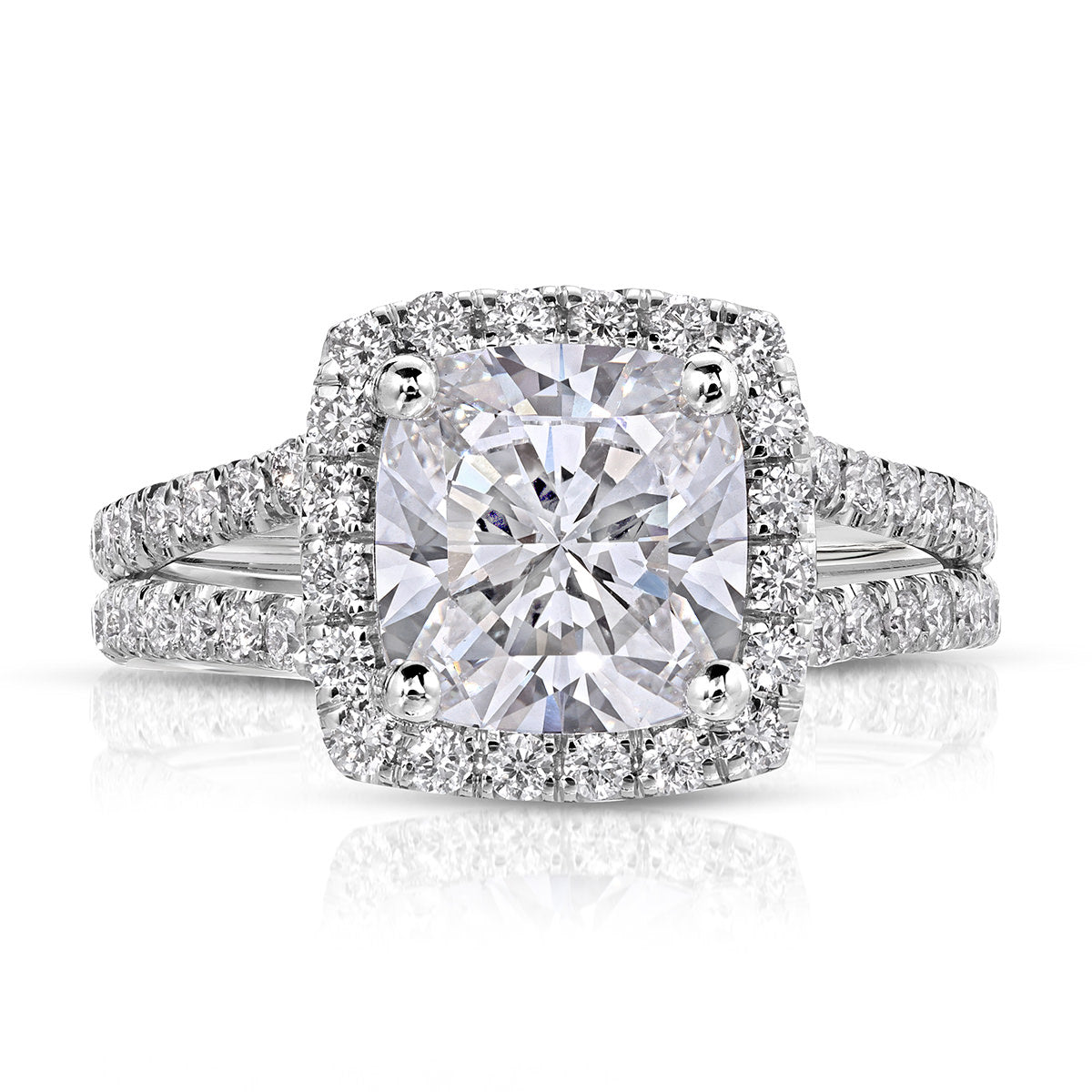 Milgrain Cathedral Halo Cushion Engagement Ring in White Gold