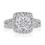 Milgrain Cathedral Halo Cushion Engagement Ring in White Gold