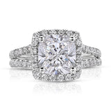 Milgrain Cathedral Halo Cushion Engagement Ring in White Gold