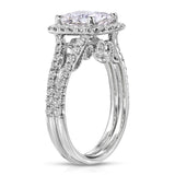 Milgrain Cathedral Halo Cushion Engagement Ring in White Gold