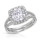 Milgrain Cathedral Halo Cushion Engagement Ring in White Gold