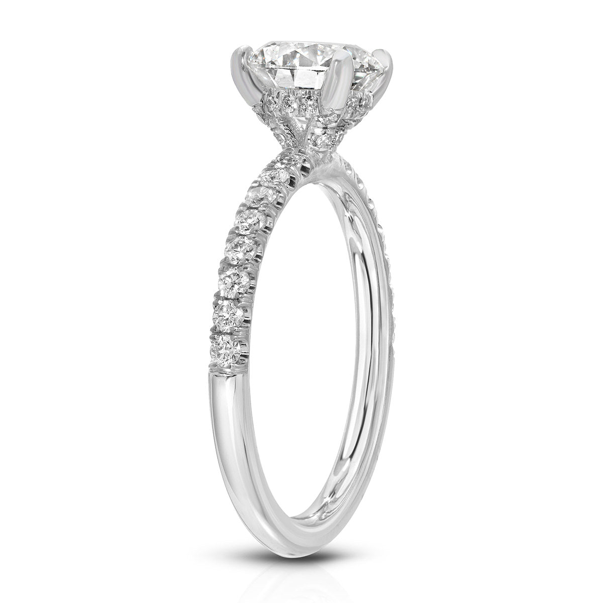 Martini Hidden Halo Round Engagement Ring in White Gold