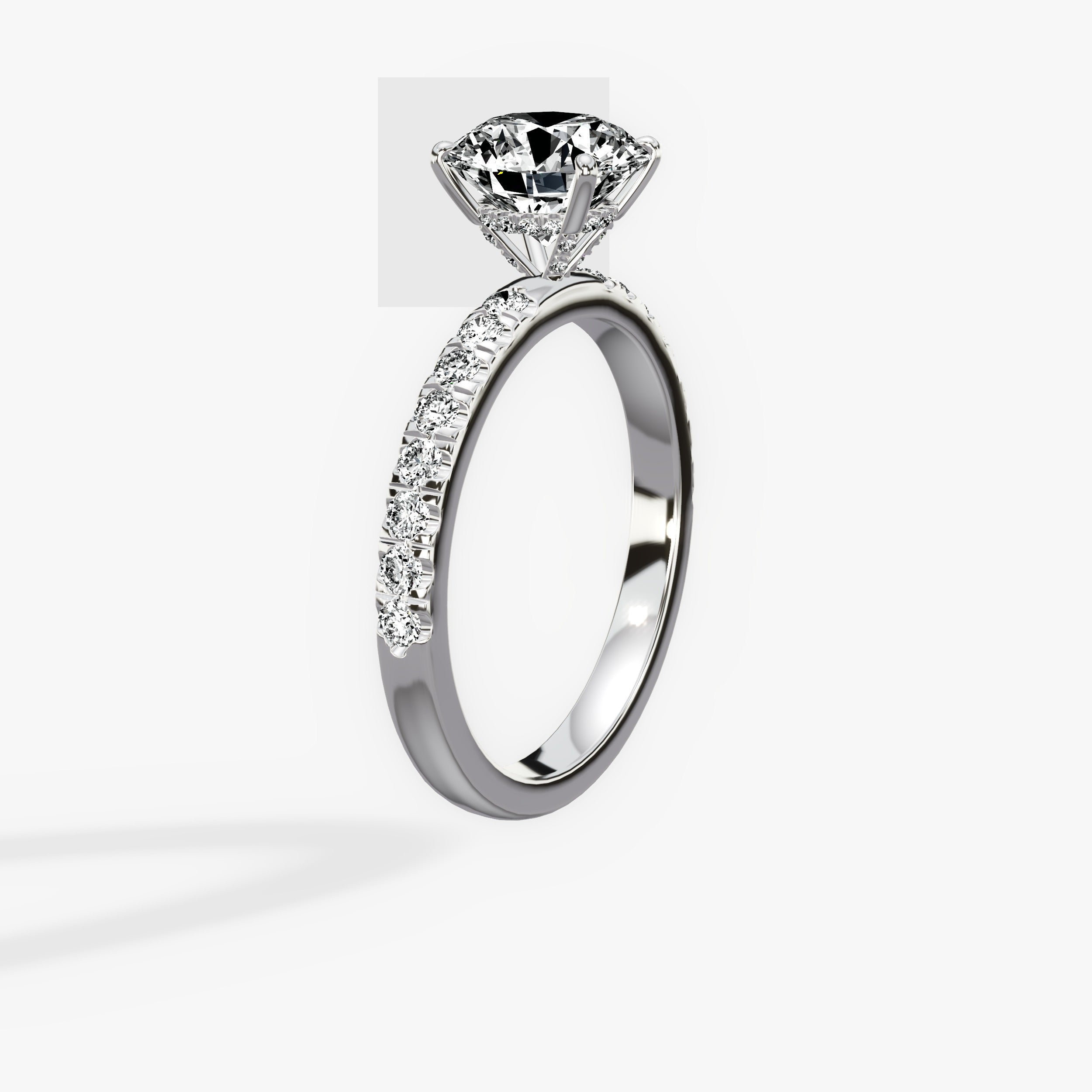 Martini Hidden Halo Round Engagement Ring in White Gold