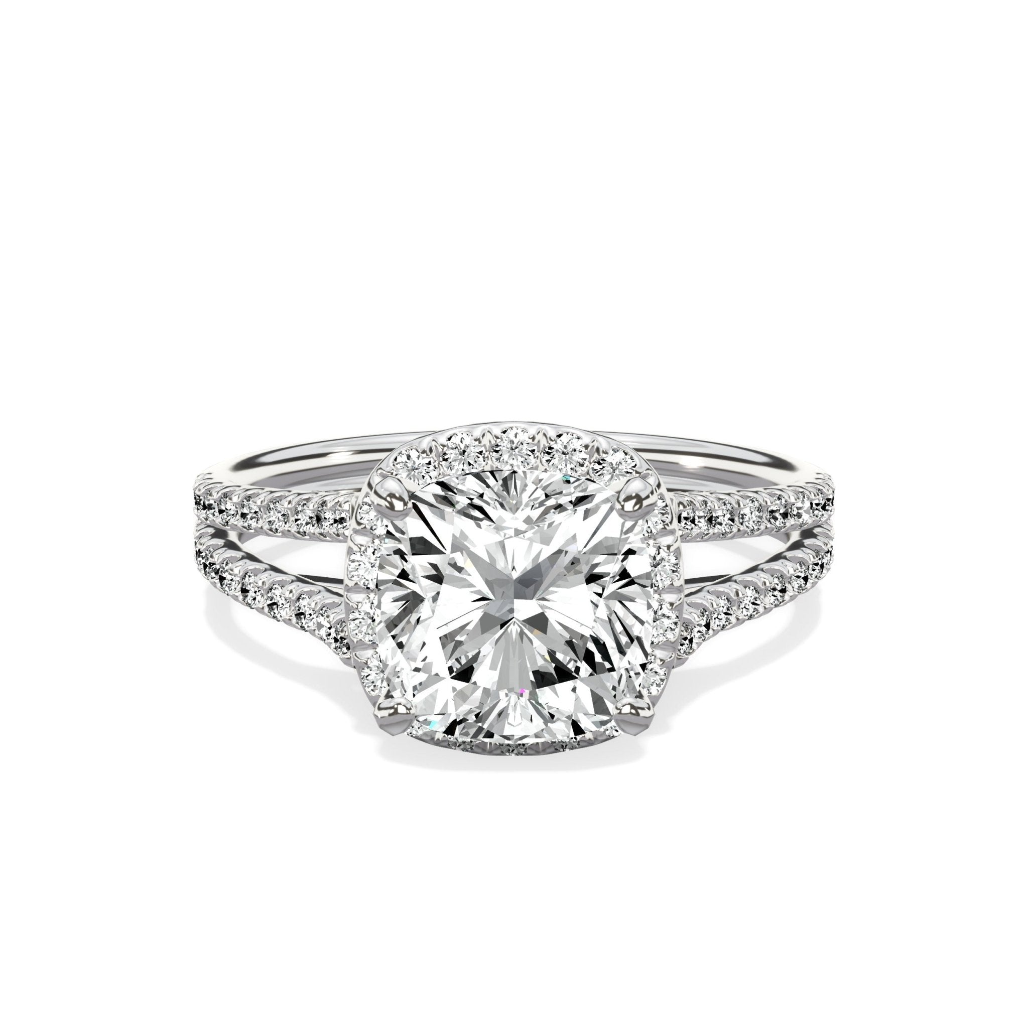 Milgrain Cathedral Halo 2.10 ct Cushion Engagement Ring in White Gold - The Better Diamonds