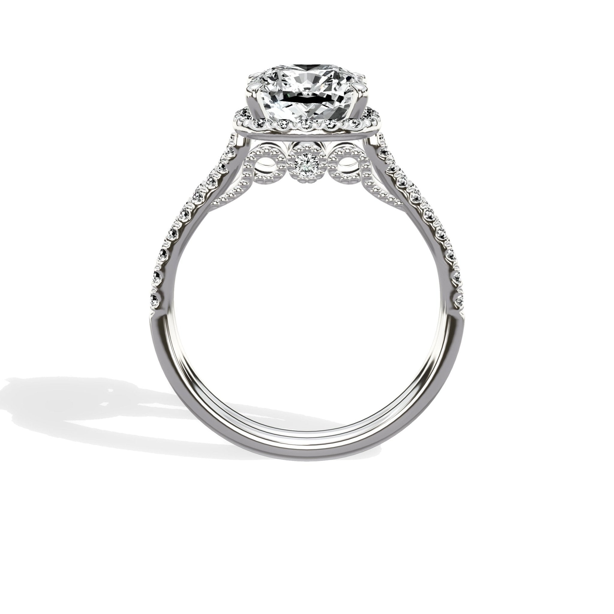 Milgrain Cathedral Halo 2.14 ct Cushion Engagement Ring in White Gold - The Better Diamonds