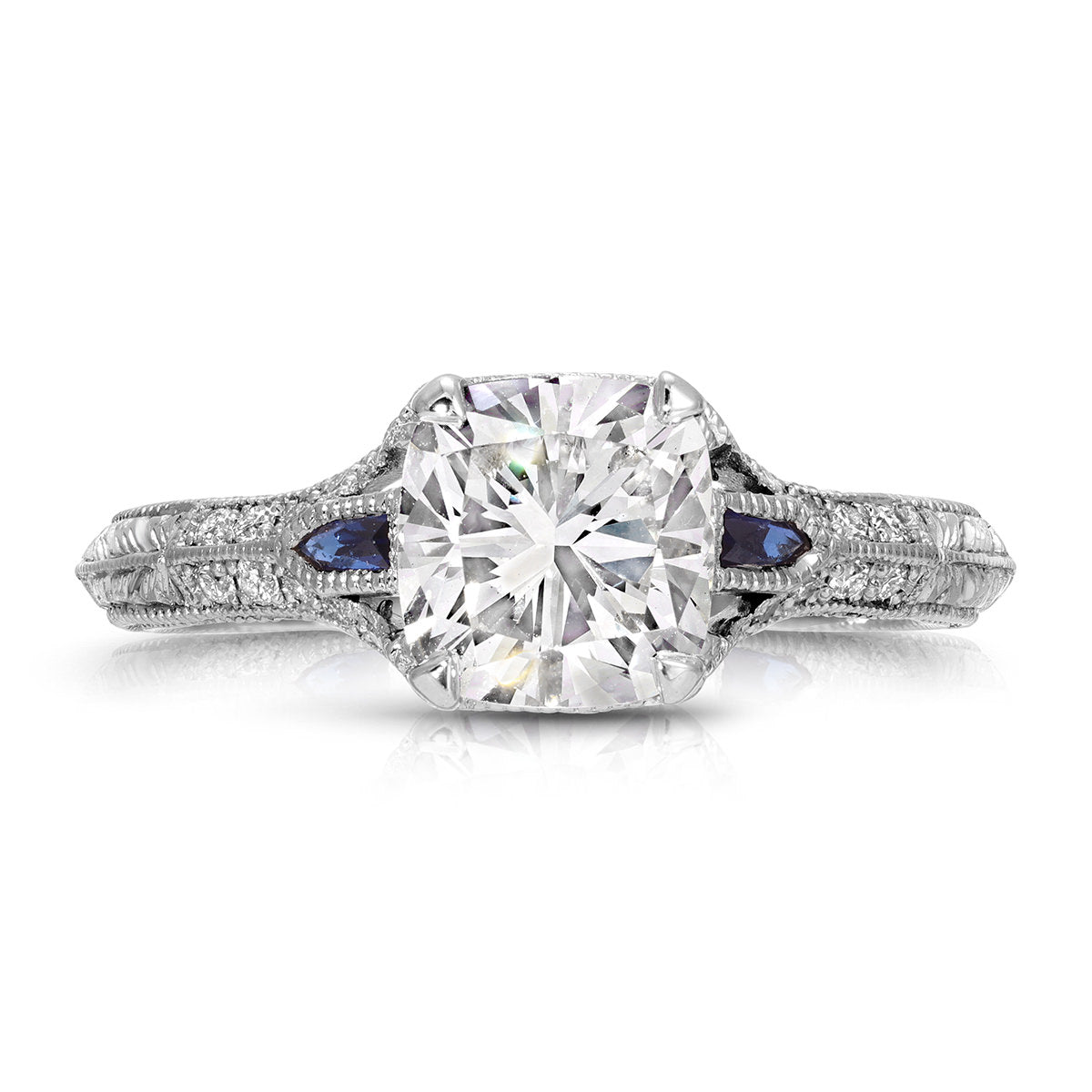 Art Deco Vintage Style Cushion Engagement Ring in White Gold