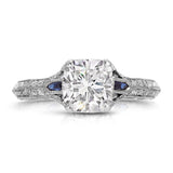 Art Deco Vintage Style Cushion Engagement Ring in White Gold