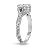 Art Deco Vintage Style Cushion Engagement Ring in White Gold