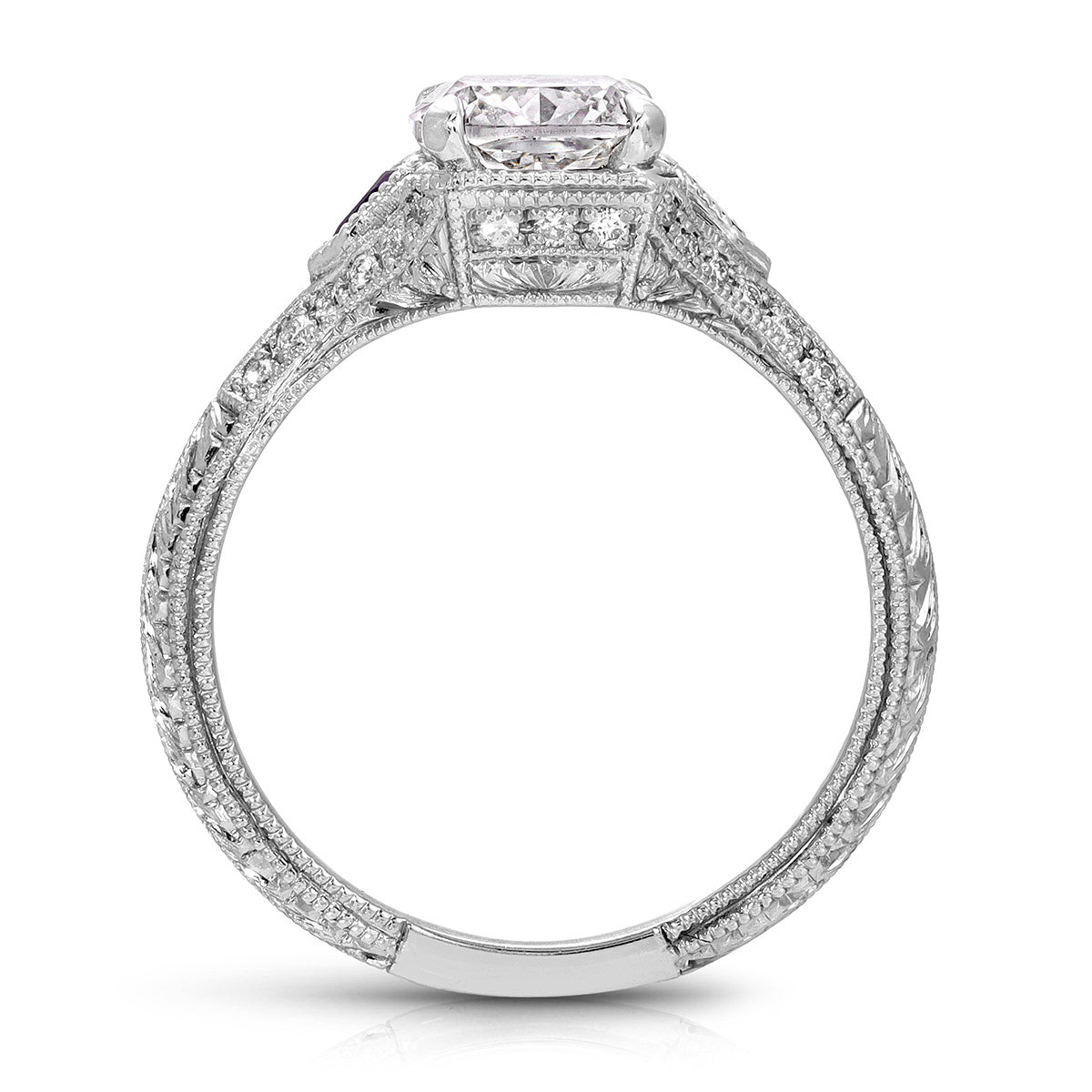 Art Deco Vintage Style Cushion Engagement Ring in White Gold