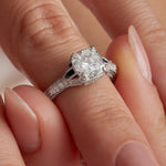 Art Deco Vintage Style Cushion Engagement Ring in White Gold