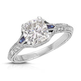 Art Deco Vintage Style Cushion Engagement Ring in White Gold