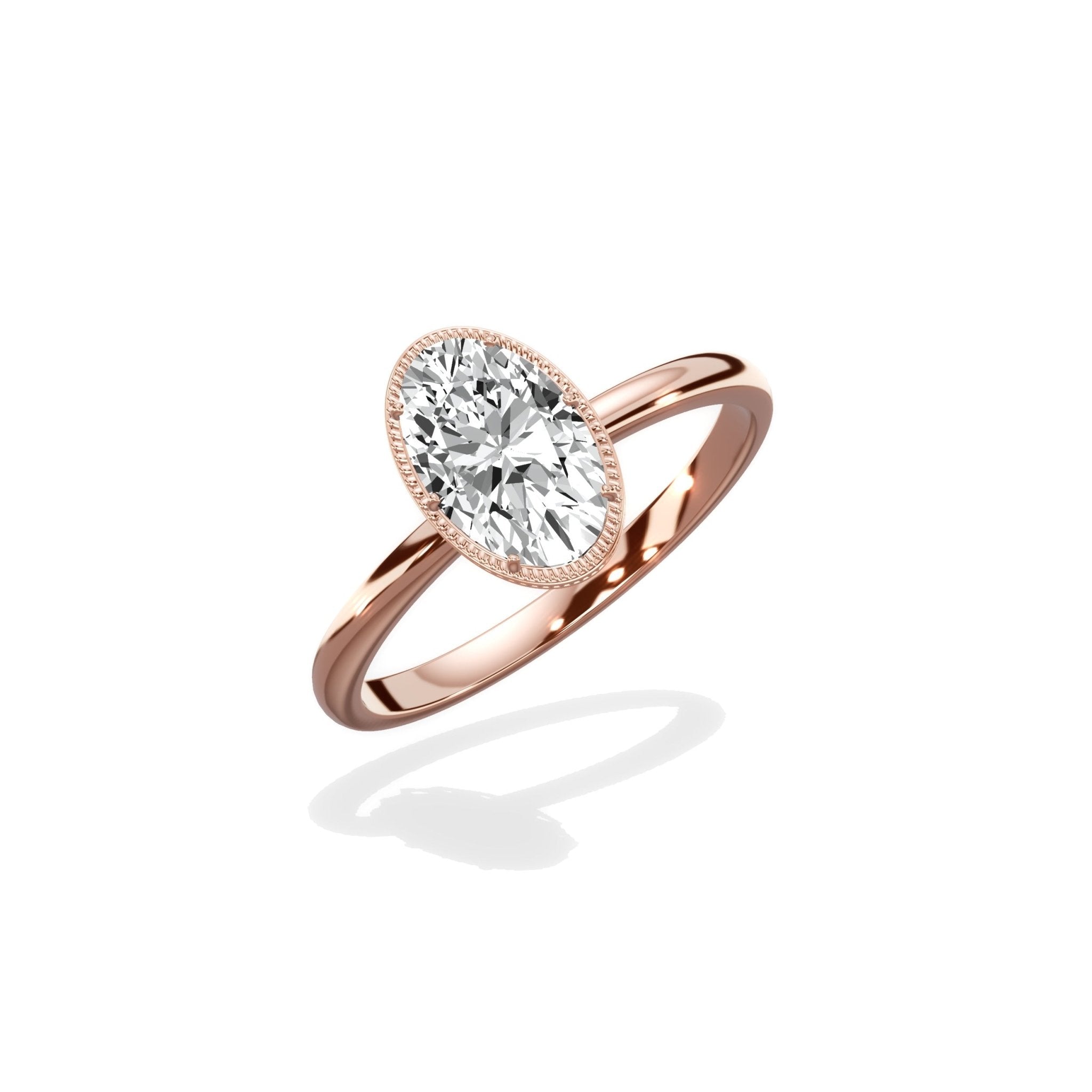 Milgrain Solitaire 1.78 ct Oval Engagement Ring in Rose Gold - The Better Diamonds