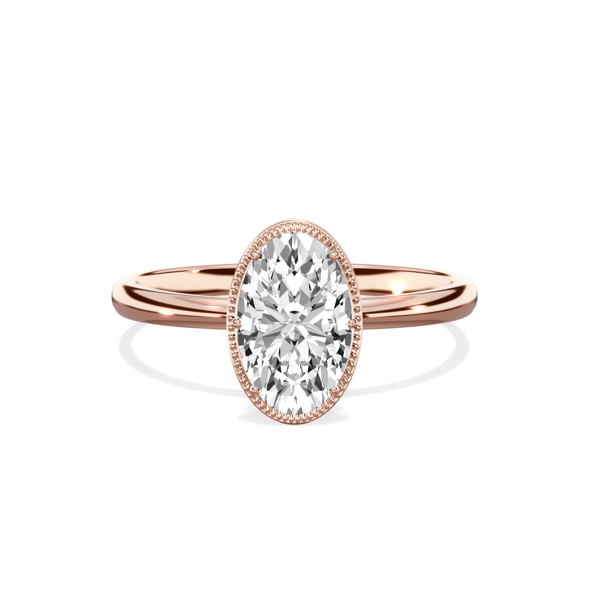 Milgrain Solitaire 1.78 ct Oval Engagement Ring in Rose Gold - The Better Diamonds