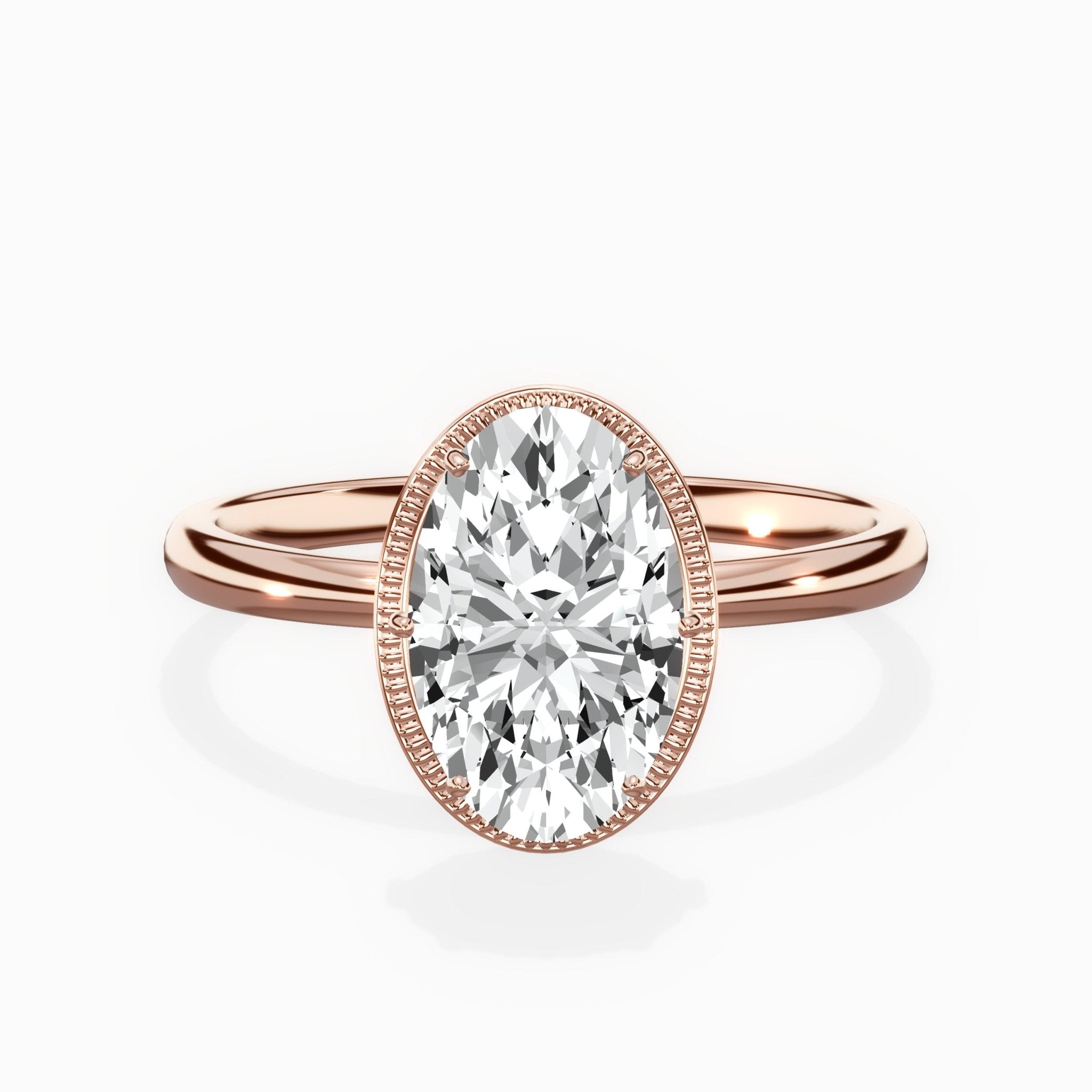 Milgrain Solitaire 1.78 ct Oval Lab Grown Diamond Engagement Ring in 14K Rose Gold - The Better Diamonds
