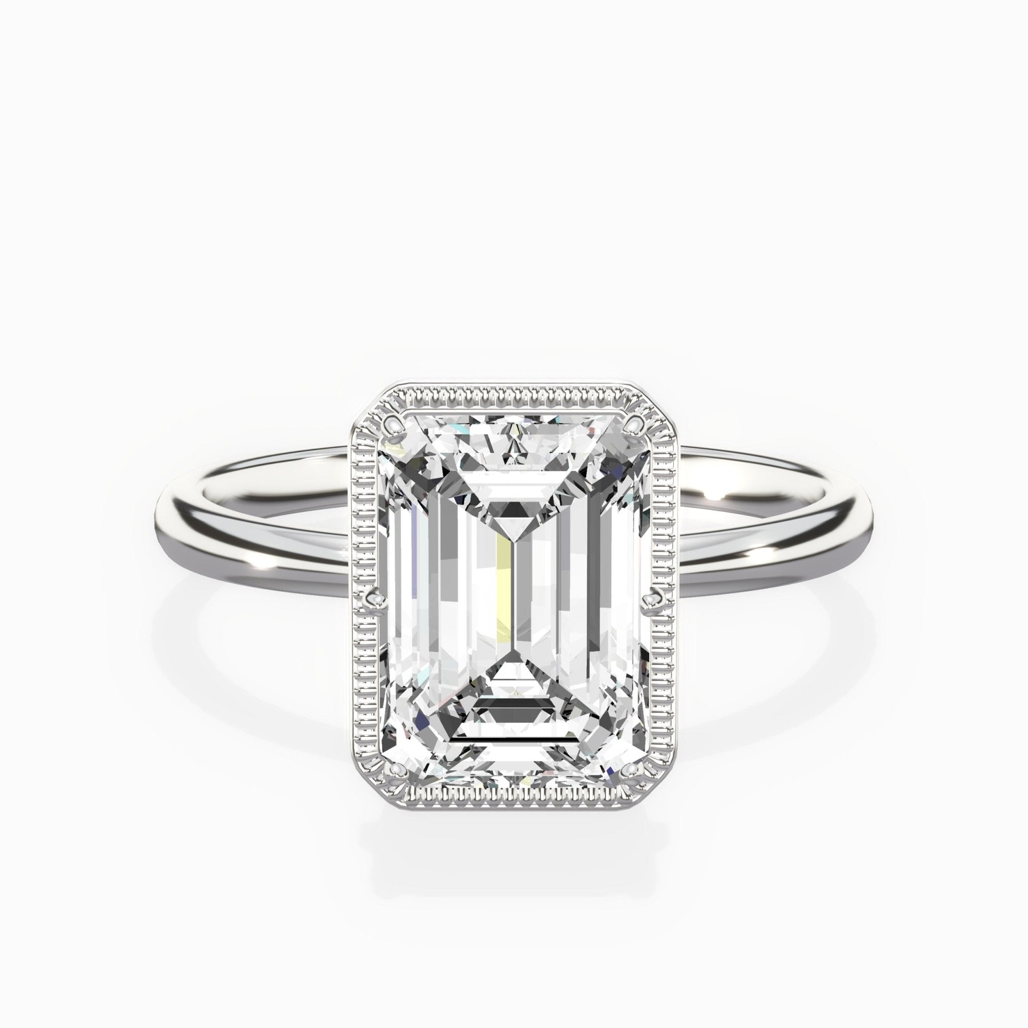 Milgrain Solitaire 2.16 ct Emerald Lab Grown Diamond Engagement Ring in 14K White Gold - The Better Diamonds