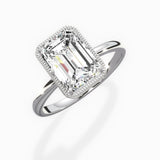 Milgrain Solitaire 2.16 ct Emerald Lab Grown Diamond Engagement Ring in 14K White Gold - The Better Diamonds