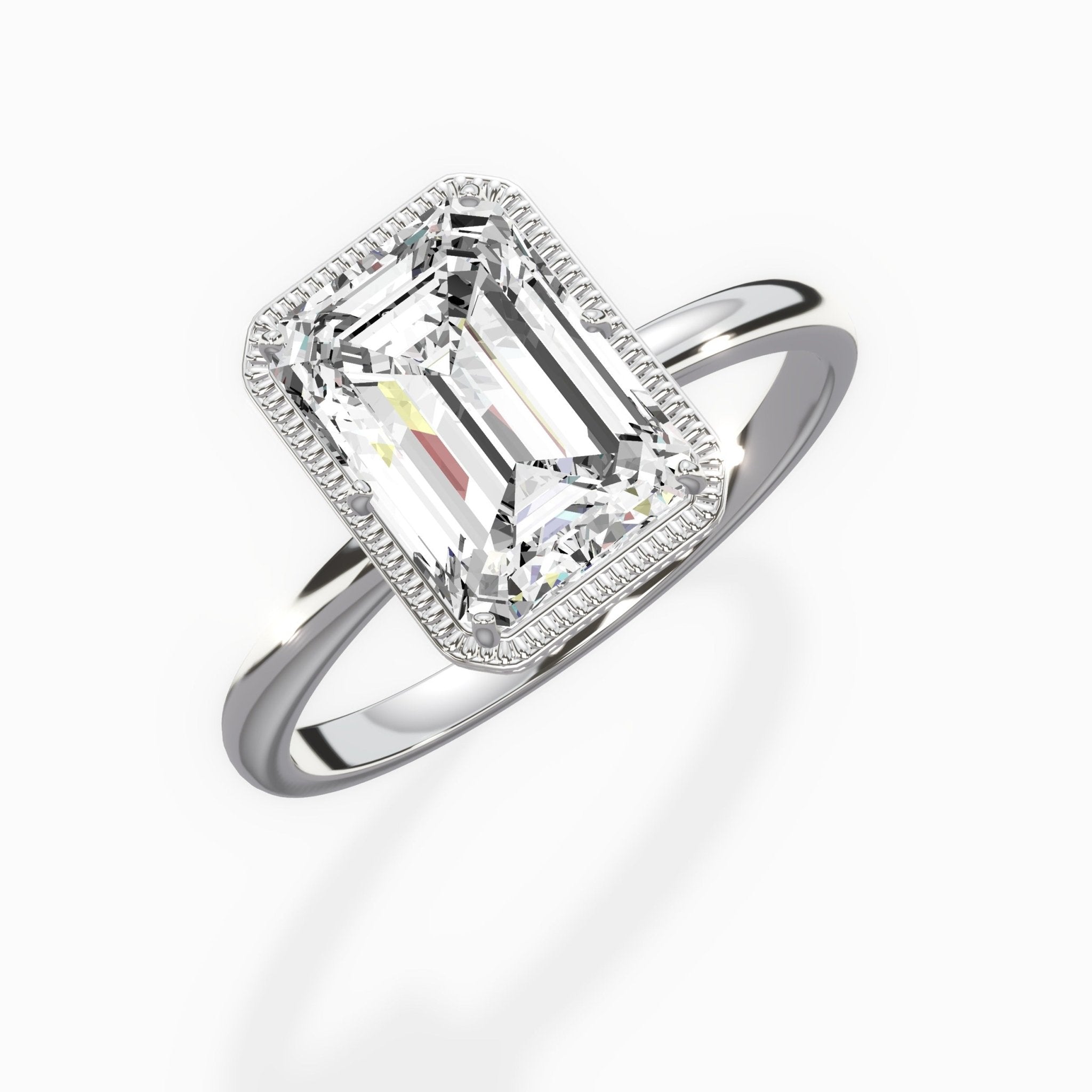 Milgrain Solitaire 2.16 ct Emerald Lab Grown Diamond Engagement Ring in 14K White Gold - The Better Diamonds