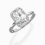 Milgrain Solitaire 2.29 ct Long Radiant Lab Grown Diamond Engagement Ring in 14K White Gold - The Better Diamonds