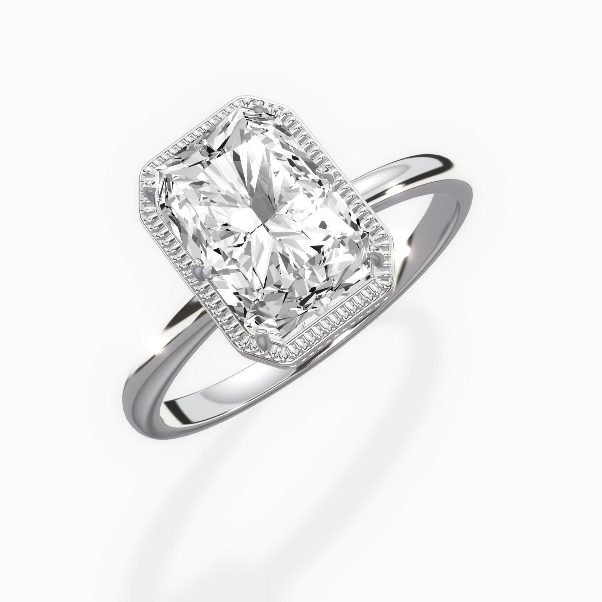 Milgrain Solitaire 2.29 ct Long Radiant Lab Grown Diamond Engagement Ring in 14K White Gold - The Better Diamonds