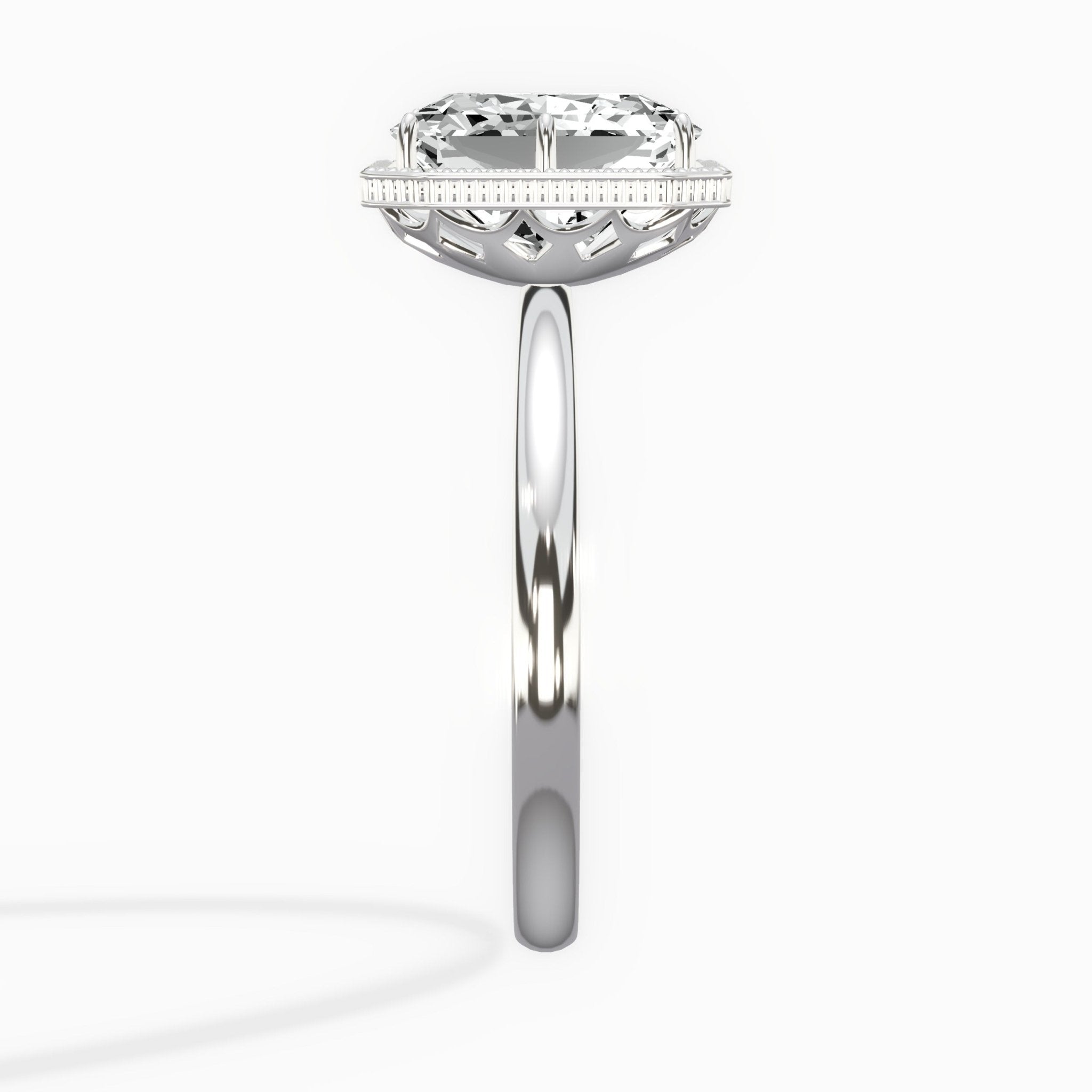 Milgrain Solitaire 2.29 ct Long Radiant Lab Grown Diamond Engagement Ring in 14K White Gold - The Better Diamonds