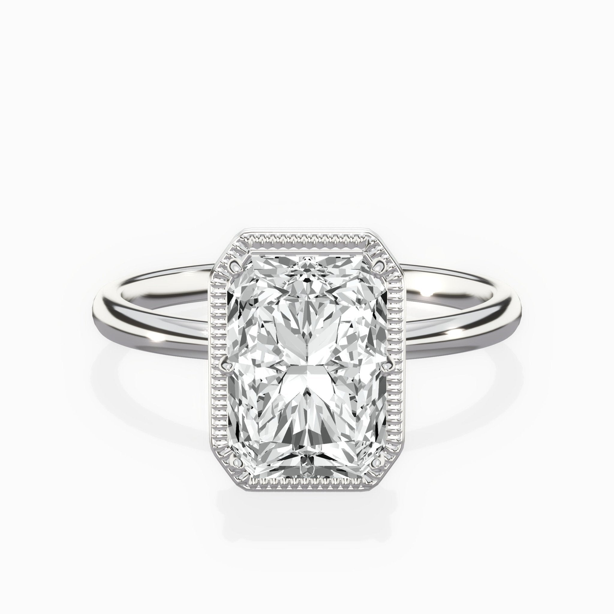 Milgrain Solitaire 2.29 ct Long Radiant Lab Grown Diamond Engagement Ring in 14K White Gold - The Better Diamonds