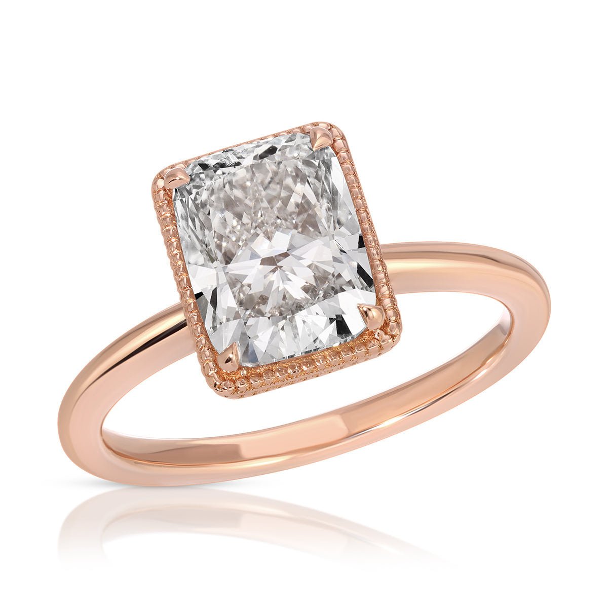 Milgrain Solitaire 2.40 ct Long Cushion Engagement Ring in Rose Gold - The Better Diamonds