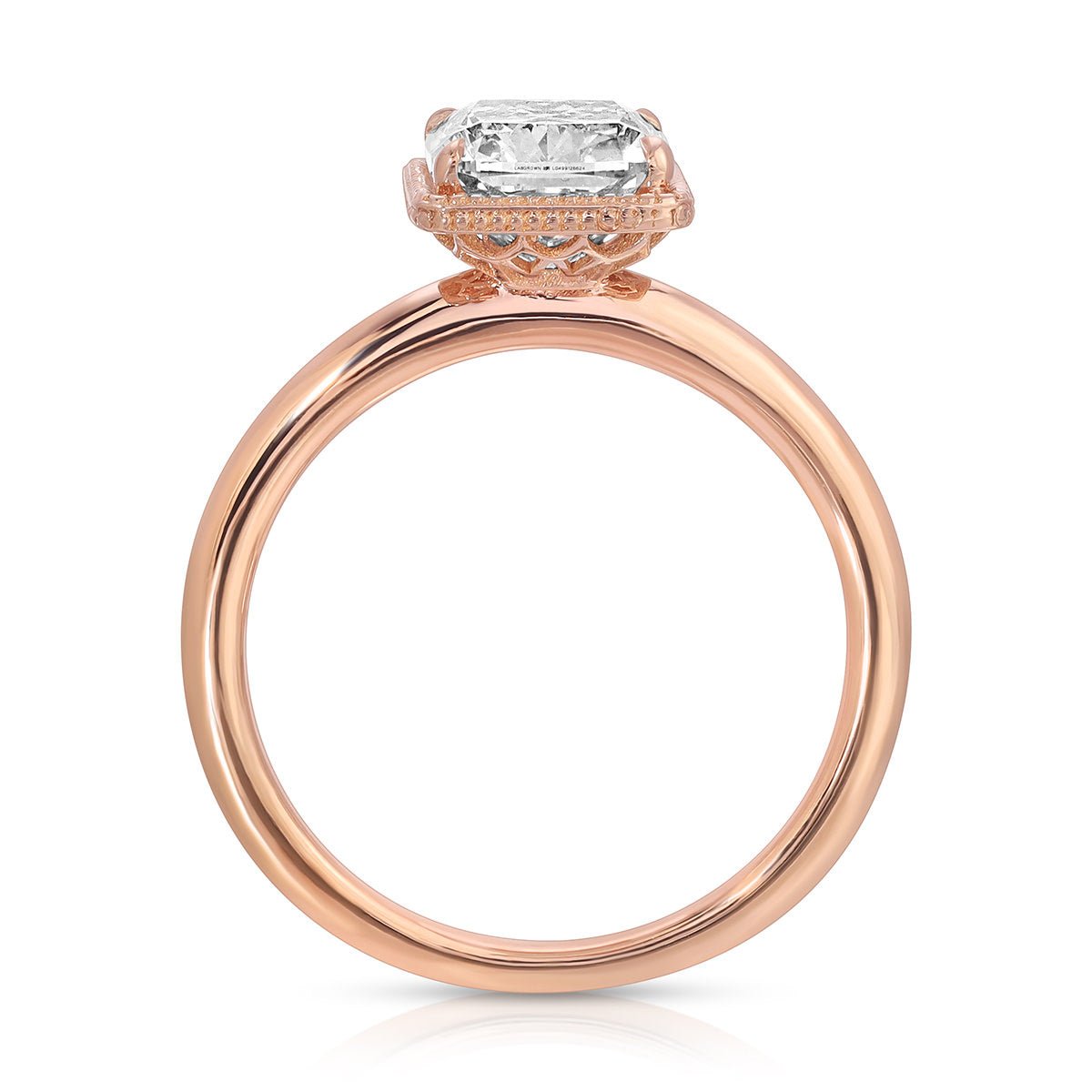 Milgrain Solitaire 2.40 ct Long Cushion Engagement Ring in Rose Gold - The Better Diamonds