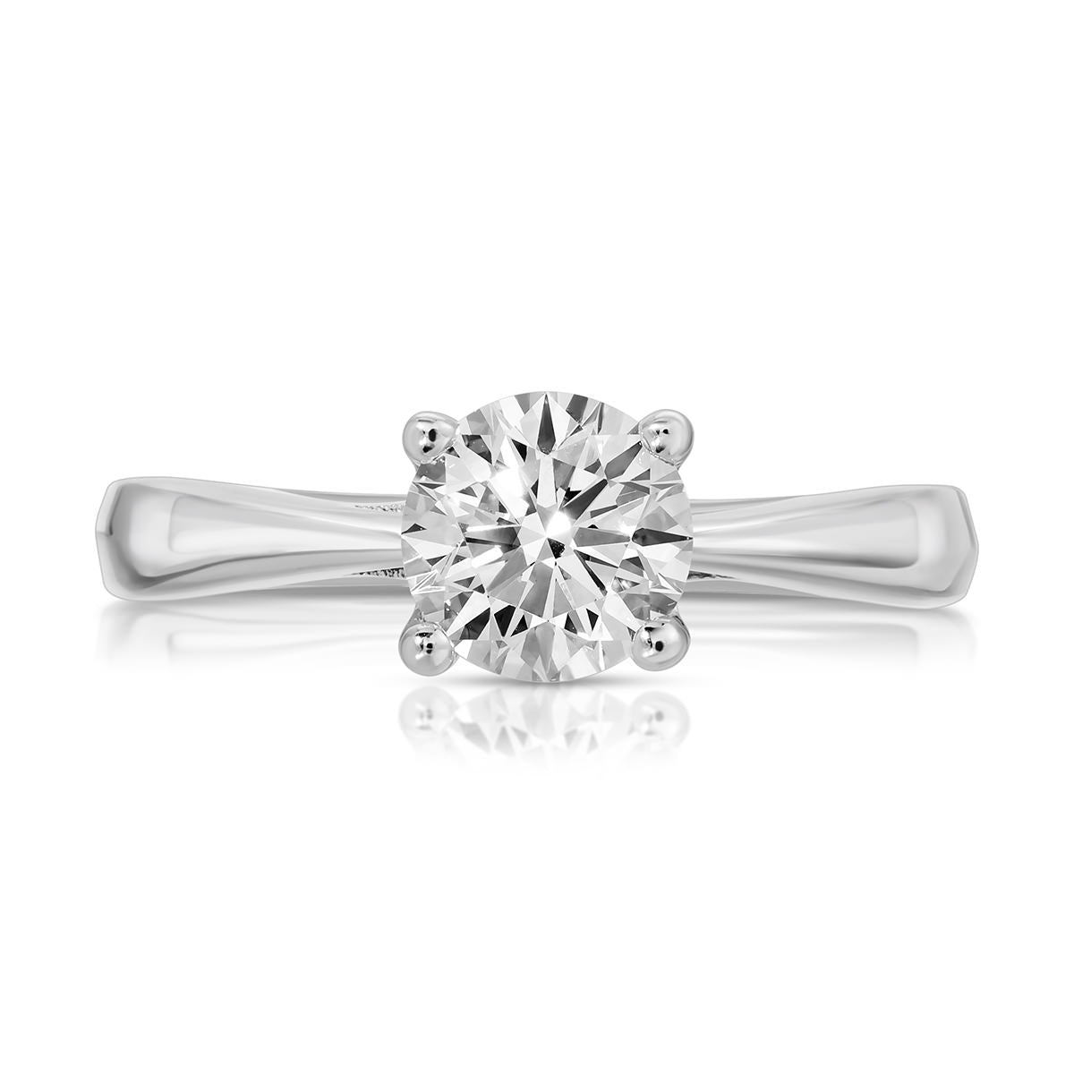 Tapered Cathedral Round Engagement Ring in White Gold