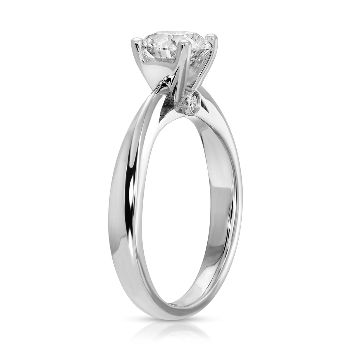 Tapered Cathedral Round Engagement Ring in White Gold