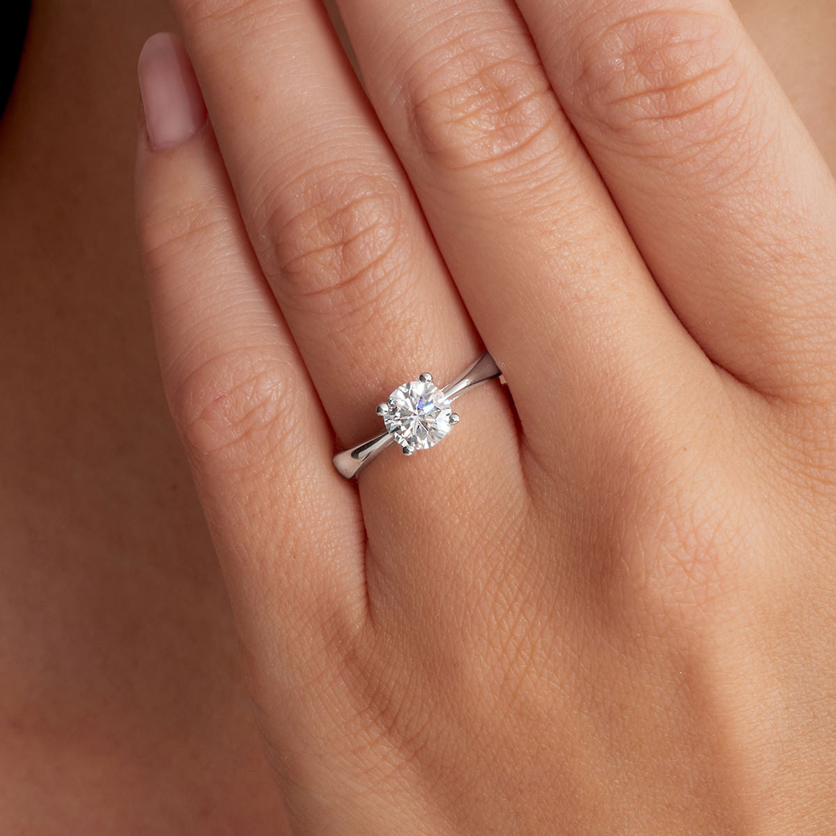 Tapered Cathedral Round Engagement Ring in White Gold