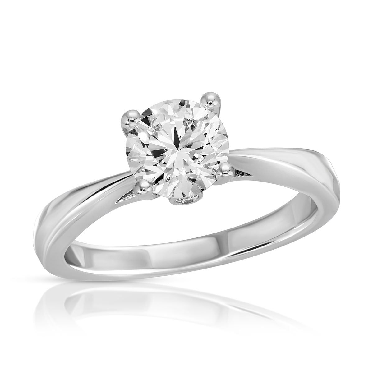 Tapered Cathedral Round Engagement Ring in White Gold