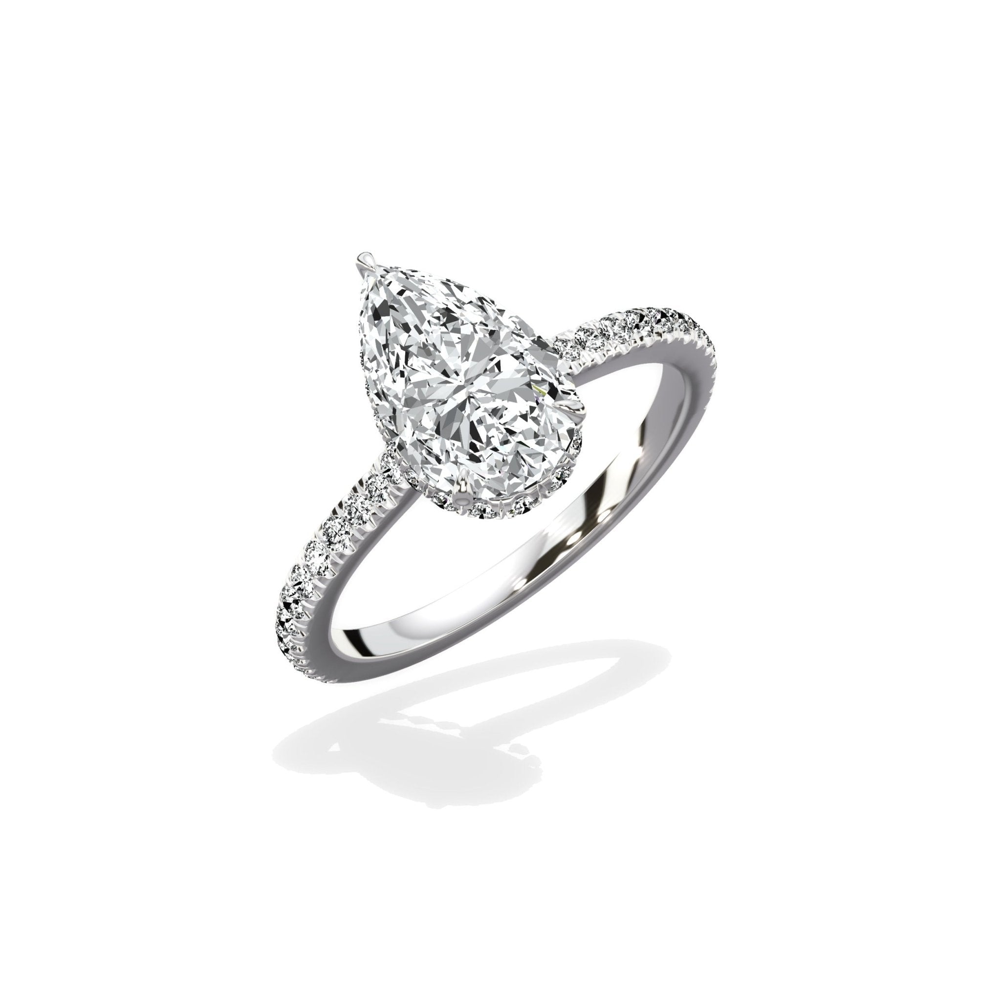 Pave Hidden Halo 1.74 ct Pear Engagement Ring in White Gold - The Better Diamonds