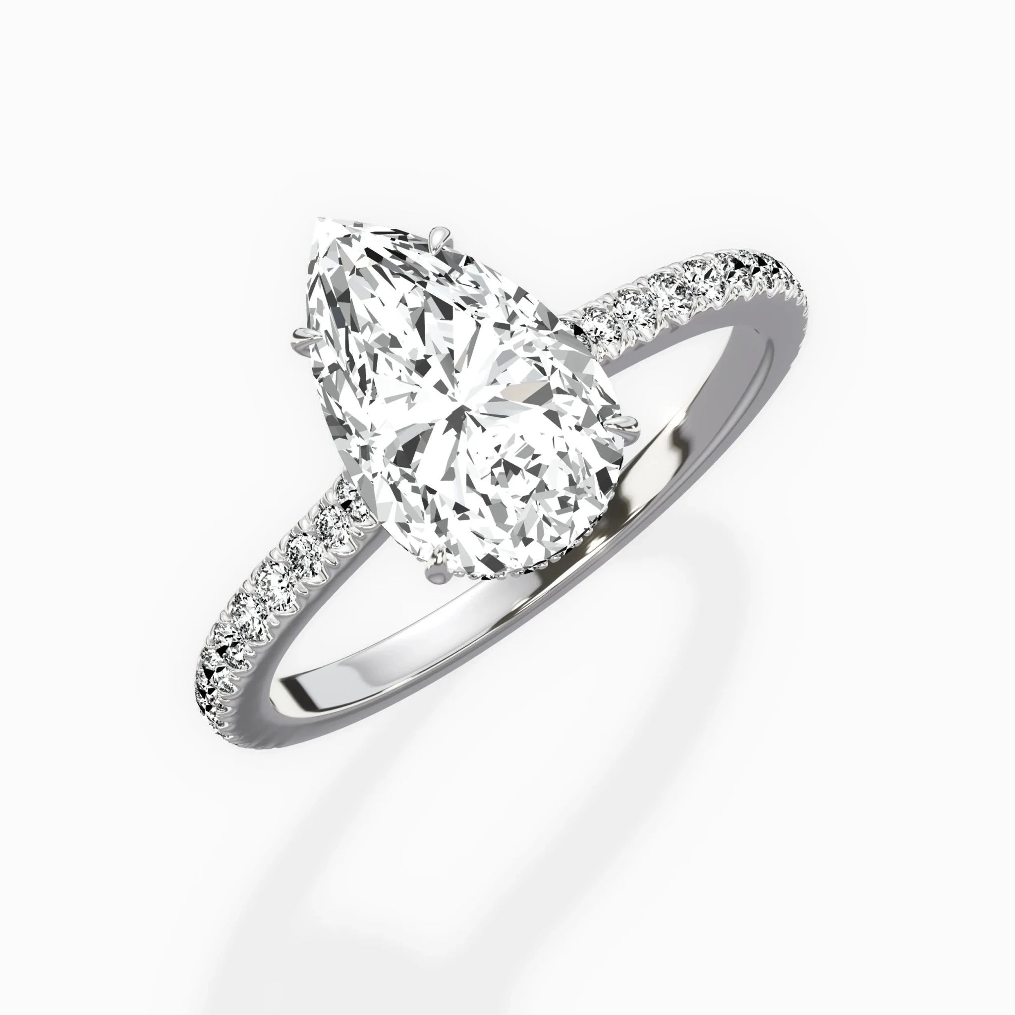Pave Hidden Halo 1.74 ct Pear Engagement Ring in White Gold - The Better Diamonds