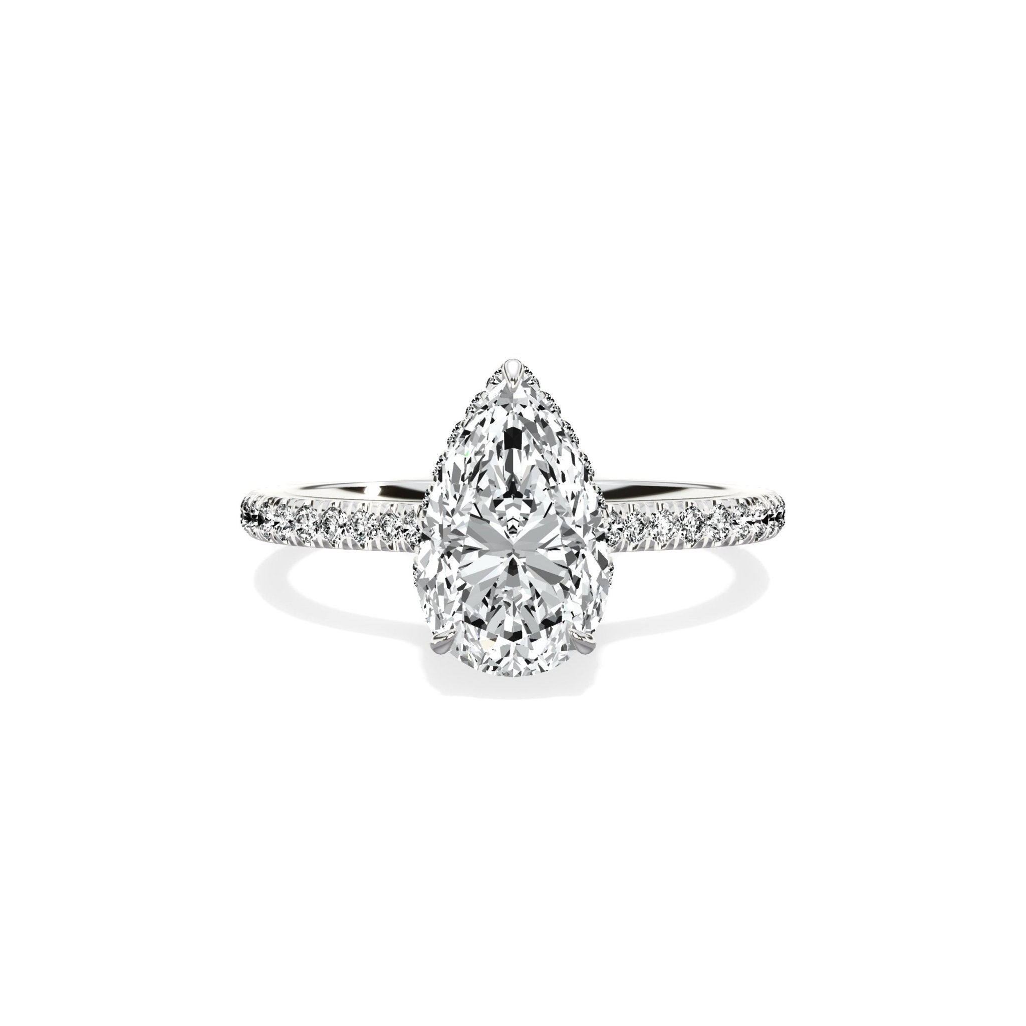 Pave Hidden Halo 1.74 ct Pear Engagement Ring in White Gold - The Better Diamonds