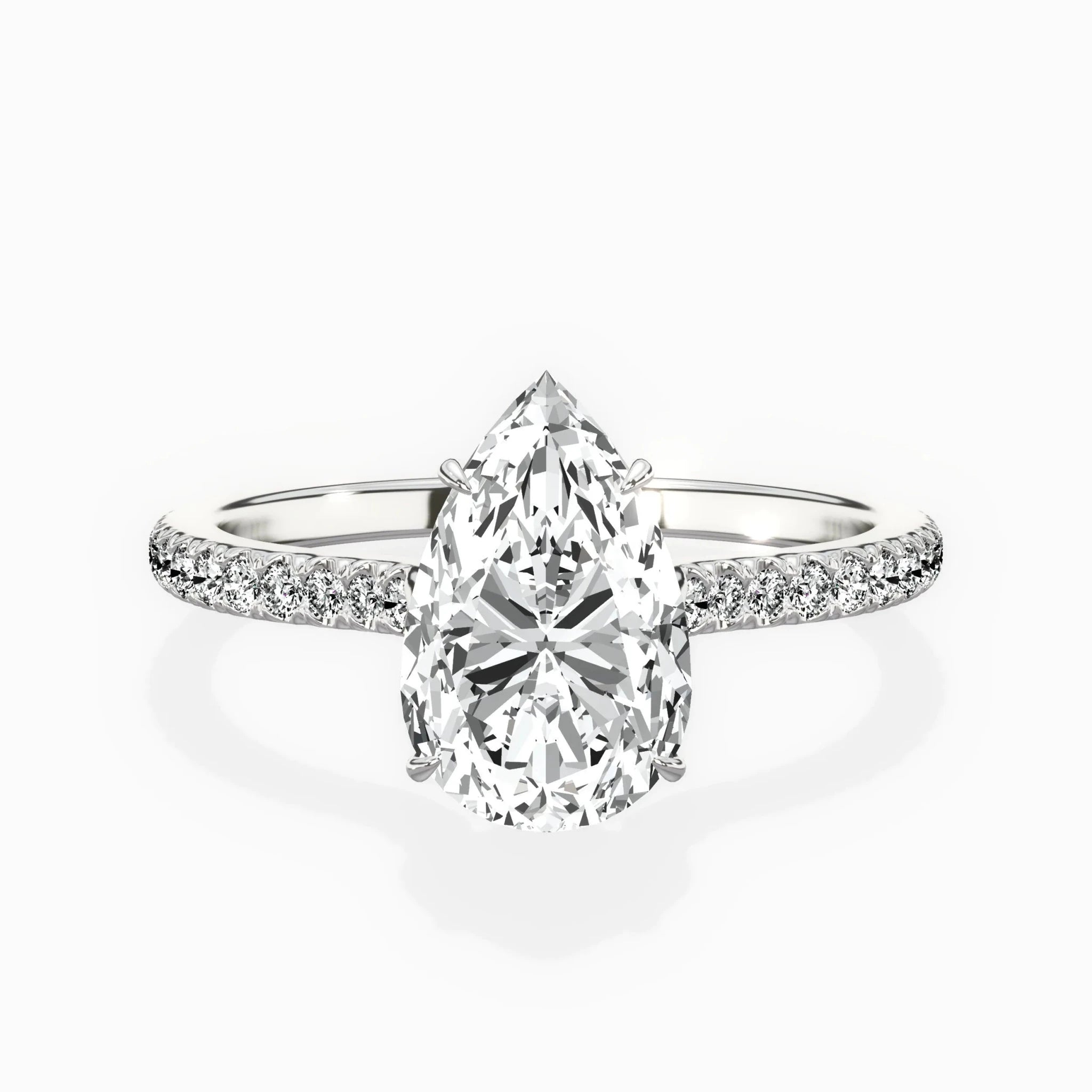 Pave Hidden Halo 1.74 ct Pear Engagement Ring in White Gold - The Better Diamonds