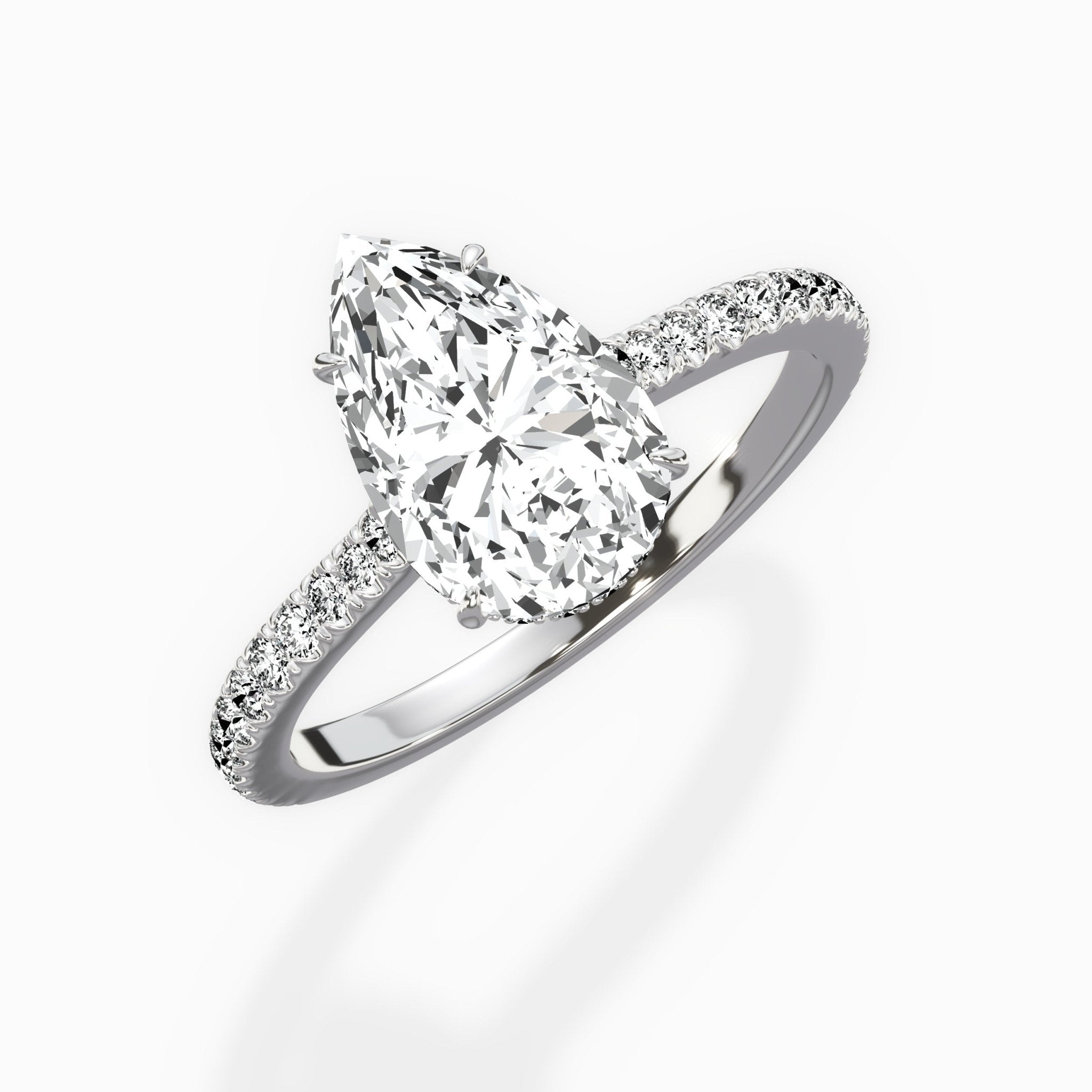 Pave Hidden Halo 1.74 ct Pear Lab Grown Diamond Engagement Ring in 14K White Gold - The Better Diamonds