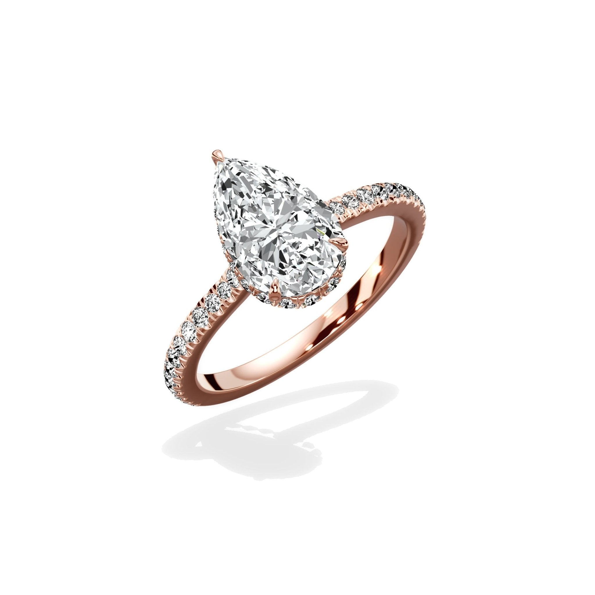 Pave Hidden Halo 2.11 ct Pear Engagement Ring in Rose Gold - The Better Diamonds