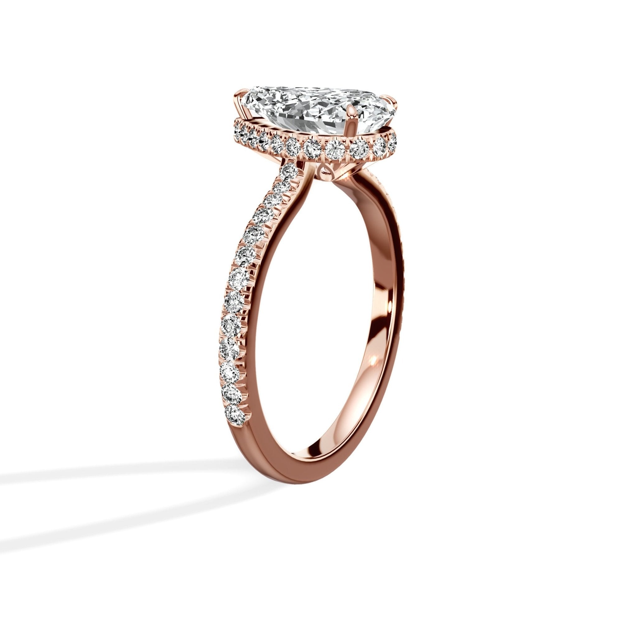 Pave Hidden Halo 2.11 ct Pear Engagement Ring in Rose Gold - The Better Diamonds