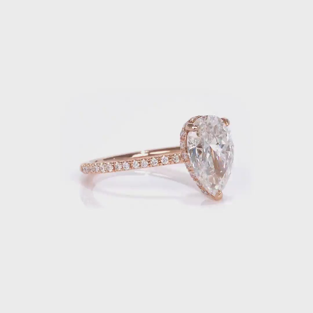 Pave Hidden Halo Pear Engagement Ring in Rose Gold