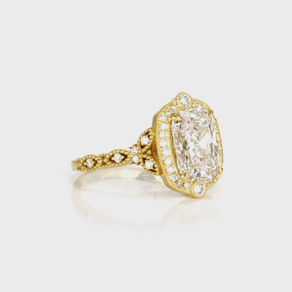 Halo Vintage Style Cushion Engagement Ring in Yellow Gold