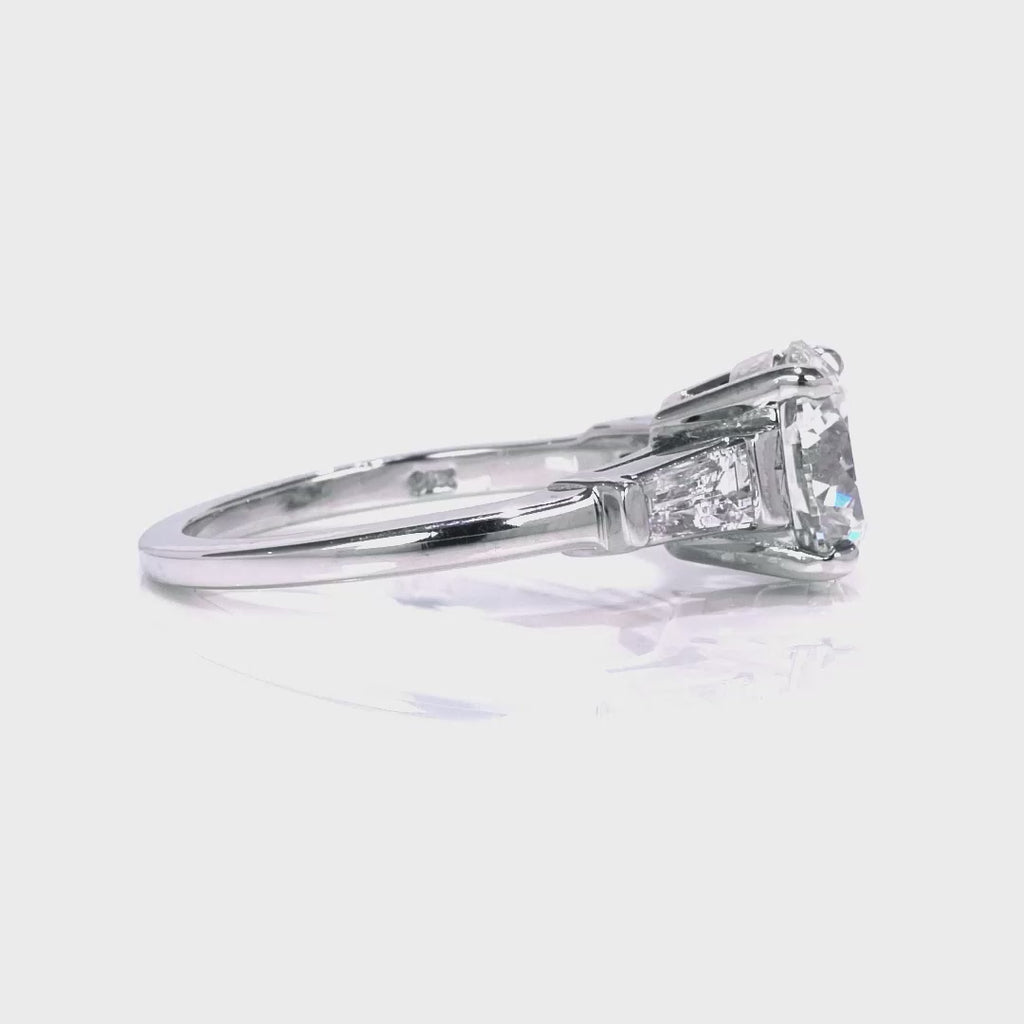 Baguette Three Stone Round Engagement Ring in White Gold