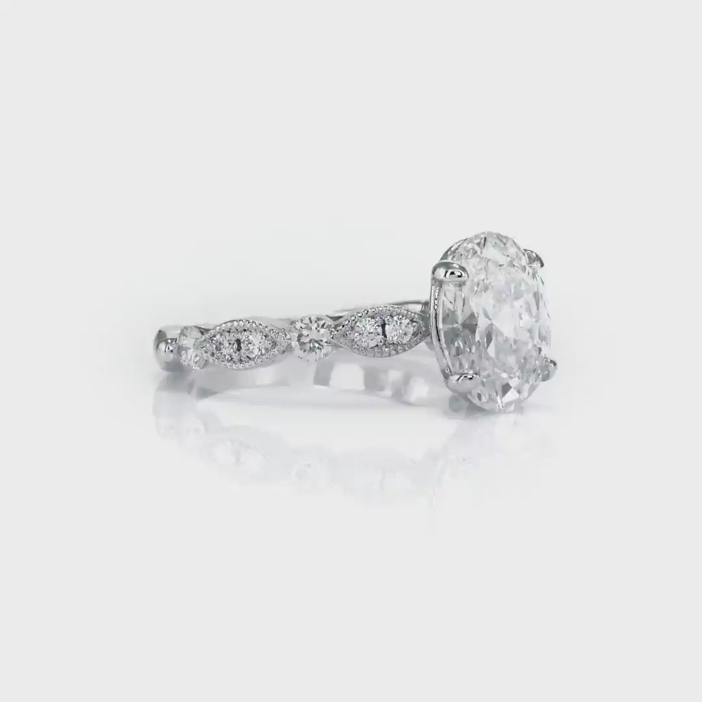 Timeless Vintage Style Oval Engagement Ring in White Gold