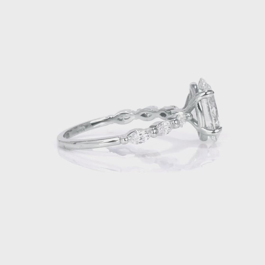 Marquise Solitaire Oval Engagement Ring in White Gold