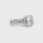 Milgrain Cathedral Halo Cushion Engagement Ring in White Gold