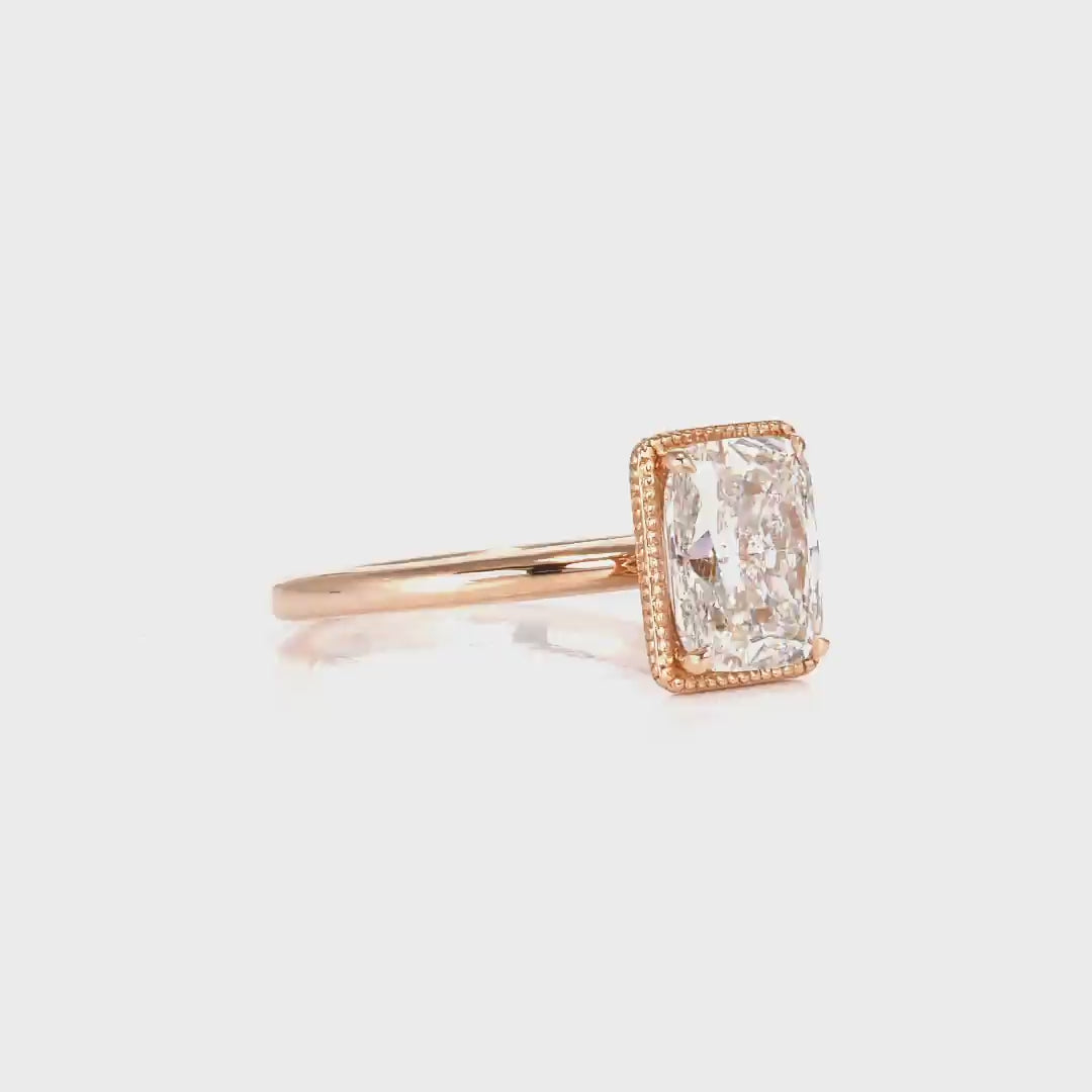 Milgrain Solitaire Cushion Engagement Ring in Rose Gold